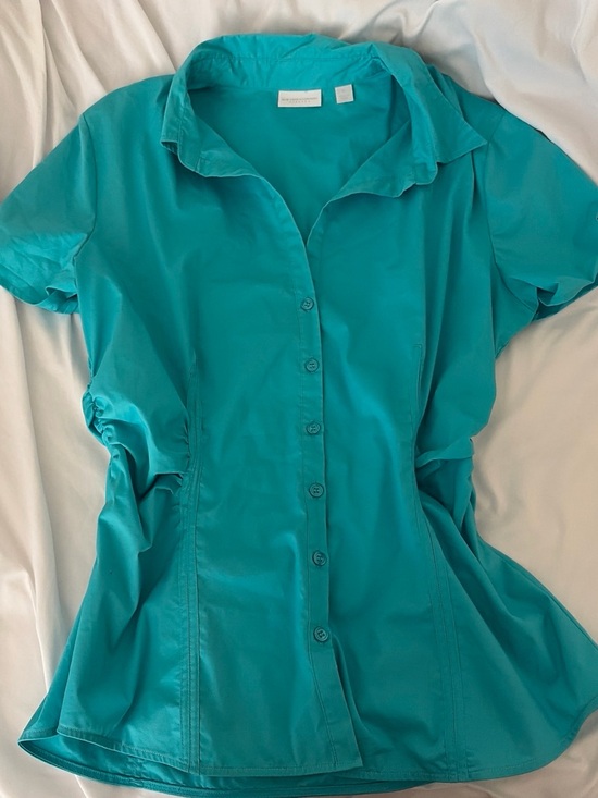 New York & Company Tops - New York & Company Teal Short-Sleeve Button-Front Shirt
